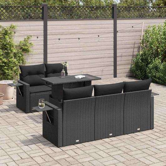 vidaXL Set Divano da Giardino 6 pz con Cuscini Nero in Polyrattan