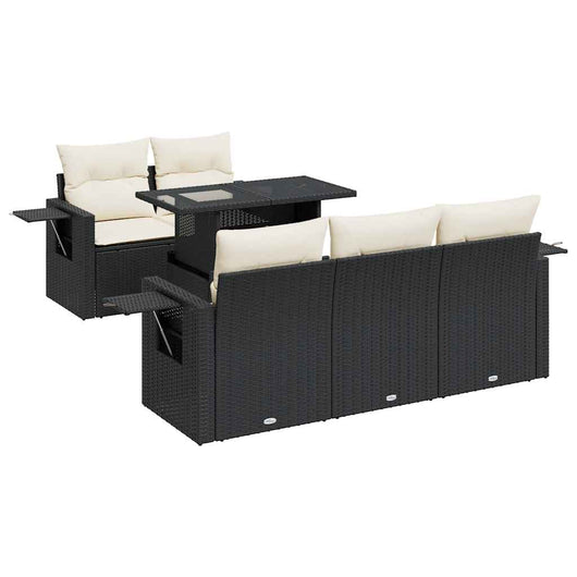 vidaXL Set Divano da Giardino 6 pz con Cuscini Nero in Polyrattan