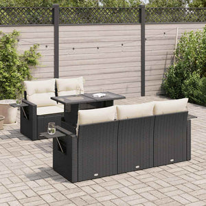 vidaXL Set Divano da Giardino 6 pz con Cuscini Nero in Polyrattan