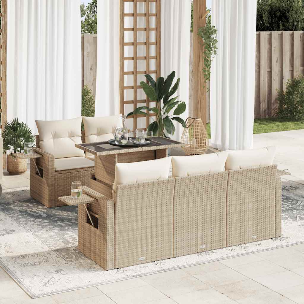Set Divano da Giardino 6 pz con Cuscini Beige in Polyrattan