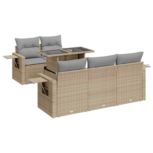 Set Divano da Giardino 6 pz con Cuscini Beige in Polyrattan 3326410