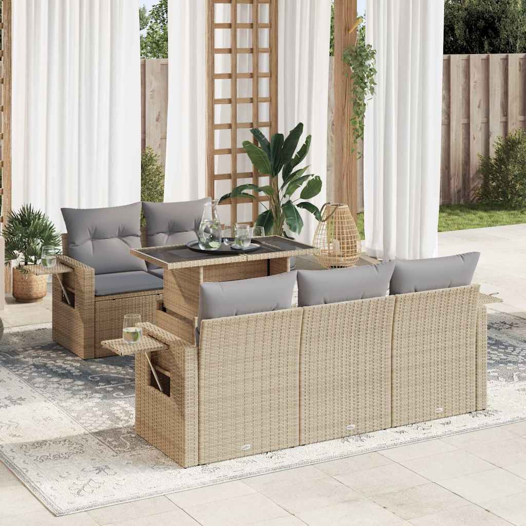 vidaXL Set Divano da Giardino 6 pz con Cuscini Beige in Polyrattan