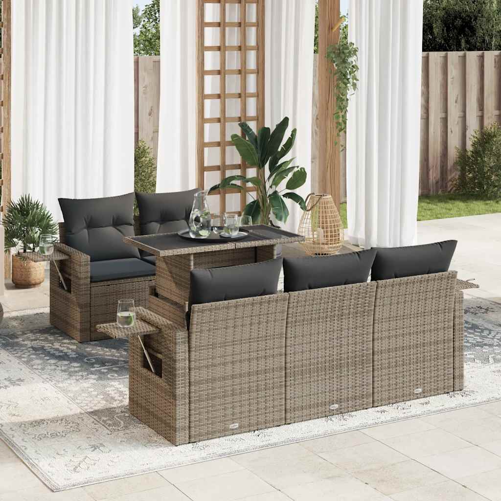 vidaXL Set Divano da Giardino 6 pz con Cuscini Grigio in Polyrattan
