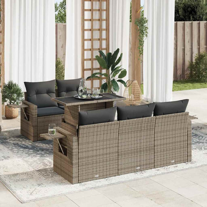 vidaXL Set Divano da Giardino 6 pz con Cuscini Grigio in Polyrattan