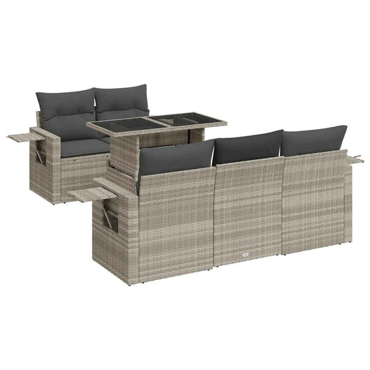 vidaXL Set Divano da Giardino 6pz con Cuscini Grigio Chiaro Polyrattan
