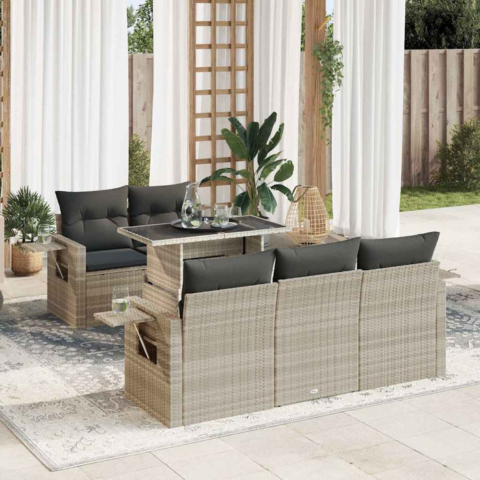 vidaXL Set Divano da Giardino 6pz con Cuscini Grigio Chiaro Polyrattan
