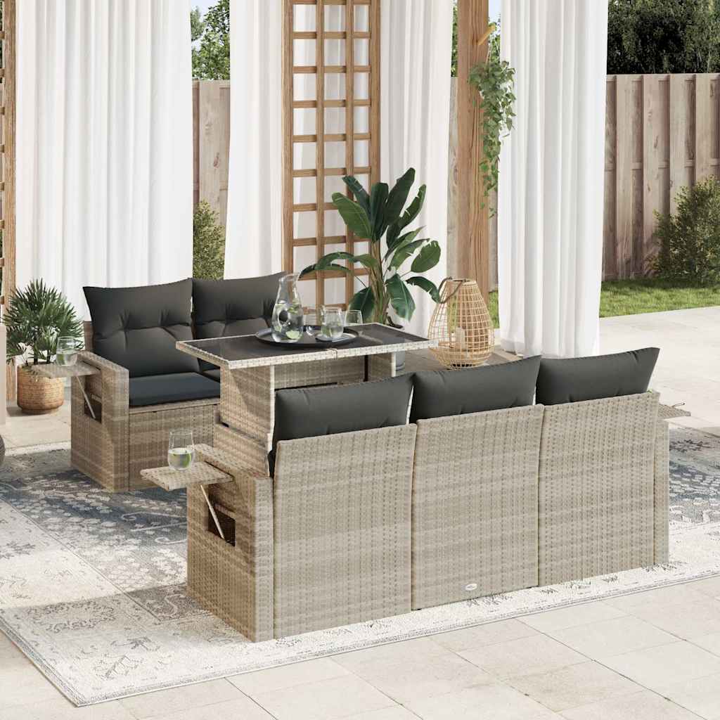 Set Divano da Giardino 6pz con Cuscini Grigio Chiaro Polyrattan 3326413