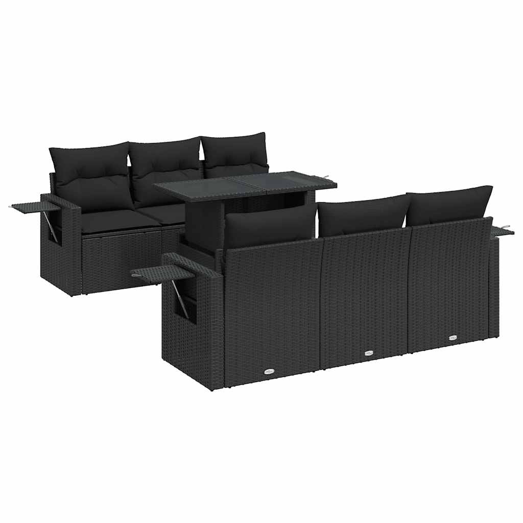 Set Divani da Giardino con Cuscini 7pz Nero Polyrattan