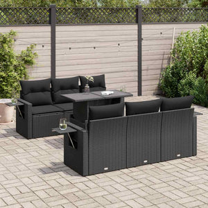 Set Divani da Giardino con Cuscini 7pz Nero Polyrattan