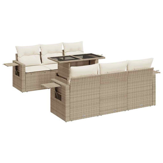 Set Divani da Giardino 7 pz con Cuscini Beige in Polyrattan 3326419