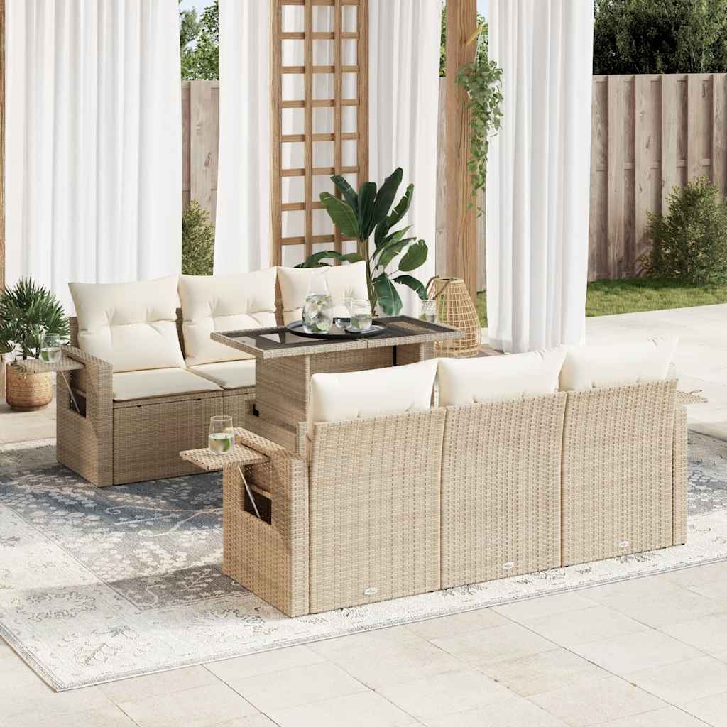 Set Divani da Giardino 7 pz con Cuscini Beige in Polyrattan 3326419
