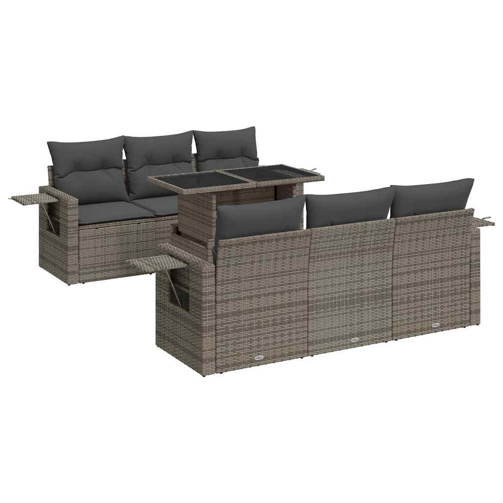 Set Divani da Giardino 7 pz con Cuscini Grigio in Polyrattan 3326421