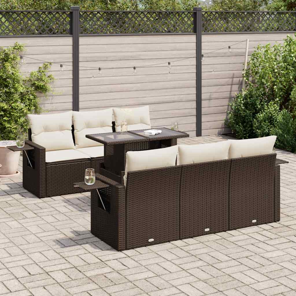 vidaXL Set Divani da Giardino 7 pz con Cuscini Marrone in Polyrattan