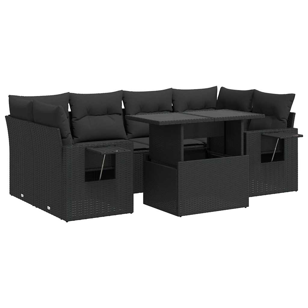 vidaXL Set Divani da Giardino con Cuscini 7pz Nero Polyrattan