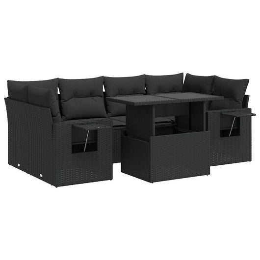 vidaXL Set Divani da Giardino con Cuscini 7pz Nero Polyrattan