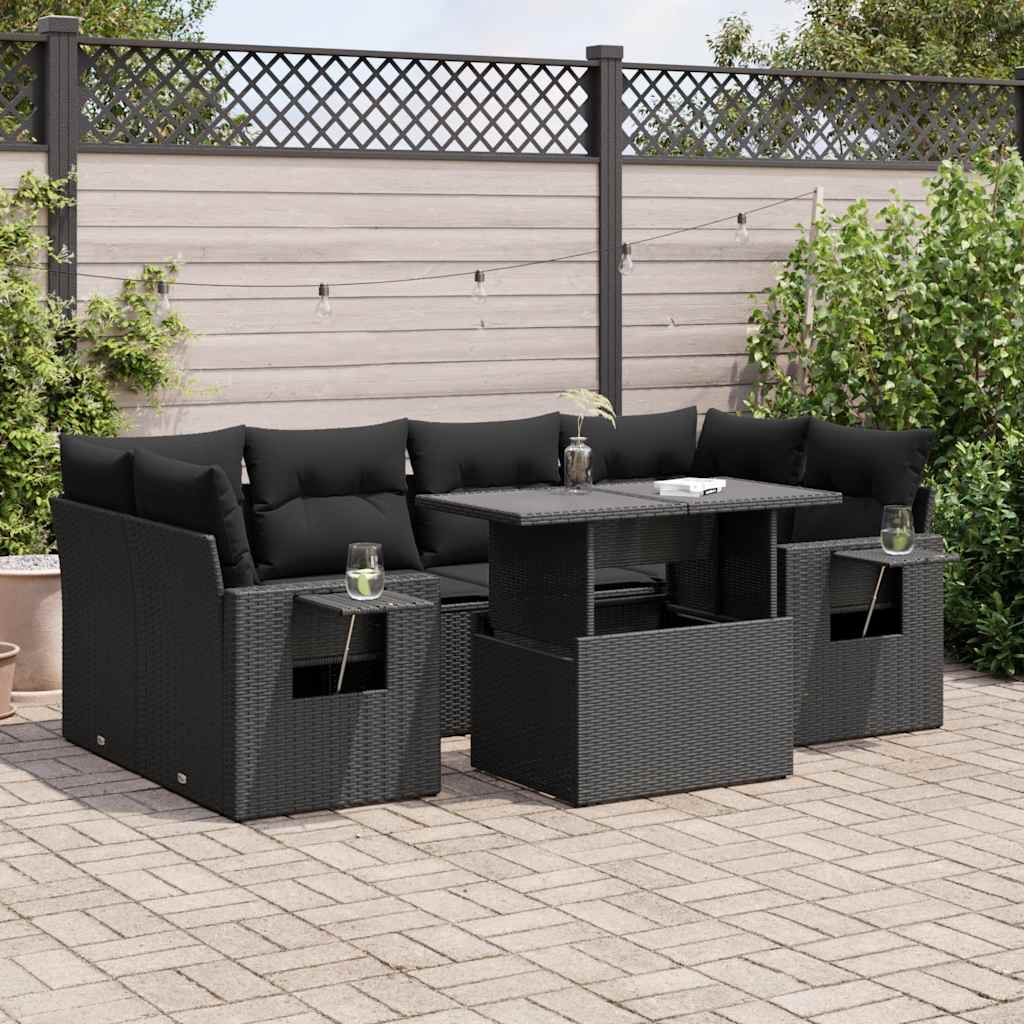 Set Divani da Giardino con Cuscini 7pz Nero Polyrattan 3326426