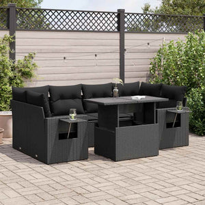 vidaXL Set Divani da Giardino con Cuscini 7pz Nero Polyrattan