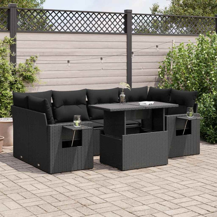 vidaXL Set Divani da Giardino con Cuscini 7pz Nero Polyrattan