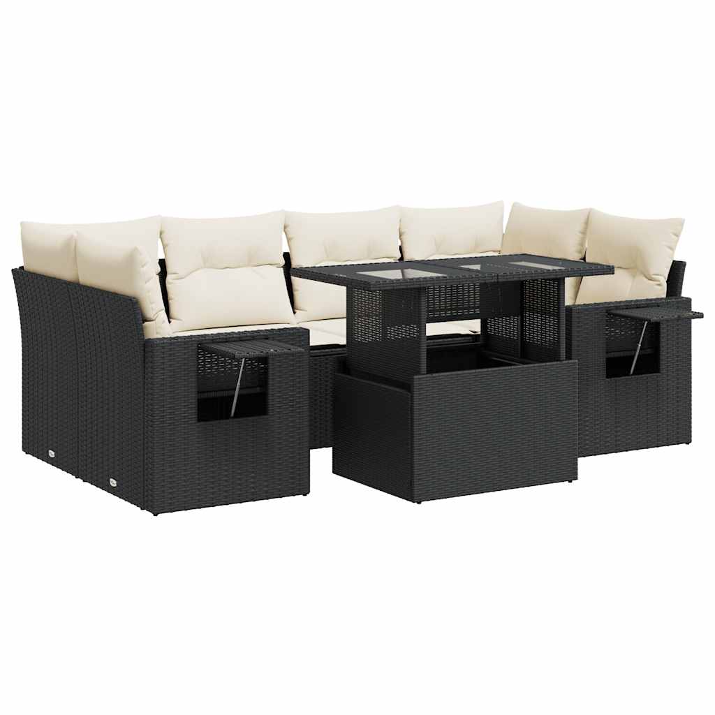 vidaXL Set Divani da Giardino con Cuscini 7pz Nero Polyrattan