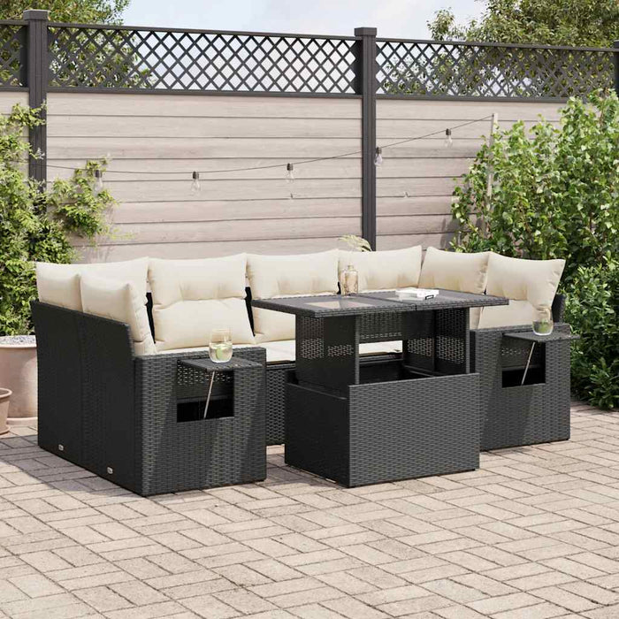 vidaXL Set Divani da Giardino con Cuscini 7pz Nero Polyrattan