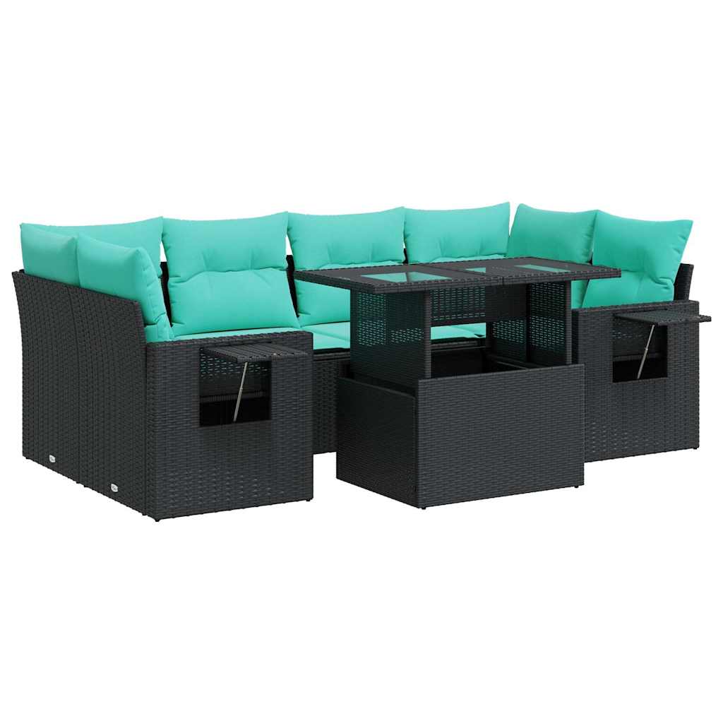 Set Divani Giardino 7 pz con Cuscini Nero Polyrattan Acacia 3326428