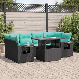 Set Divani Giardino 7 pz con Cuscini Nero Polyrattan Acacia 3326428