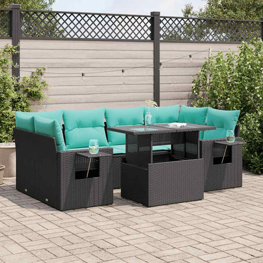 Set Divani Giardino 7 pz con Cuscini Nero Polyrattan Acacia 3326428