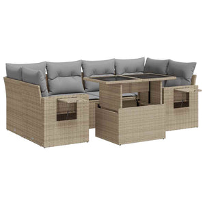 vidaXL Set Divani da Giardino 7 pz con Cuscini Beige in Polyrattan