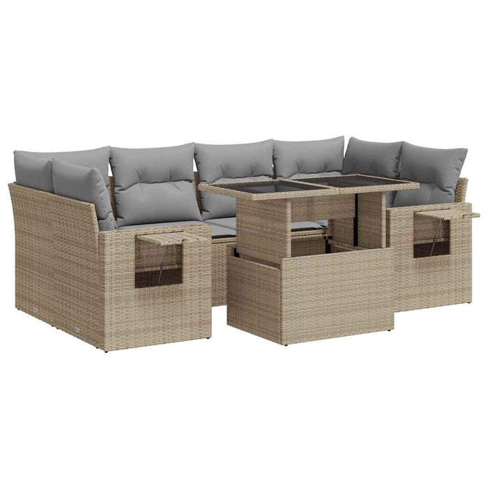 vidaXL Set Divani da Giardino 7 pz con Cuscini Beige in Polyrattan