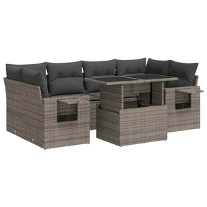 vidaXL Set Divani da Giardino 7 pz con Cuscini Grigio in Polyrattan