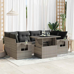 vidaXL Set Divani da Giardino 7 pz con Cuscini Grigio in Polyrattan