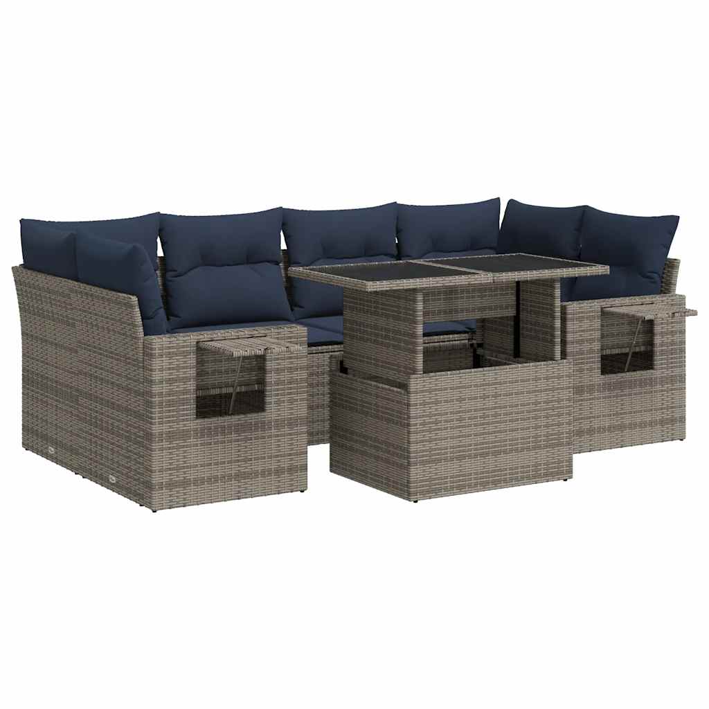 vidaXL Set Divani da Giardino con Cuscini 7pz Grigio Polyrattan