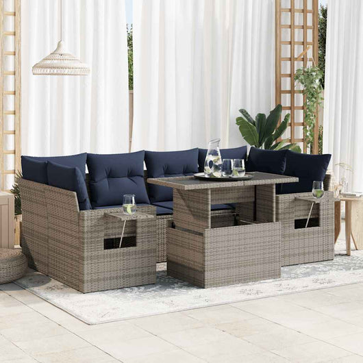 vidaXL Set Divani da Giardino con Cuscini 7pz Grigio Polyrattan