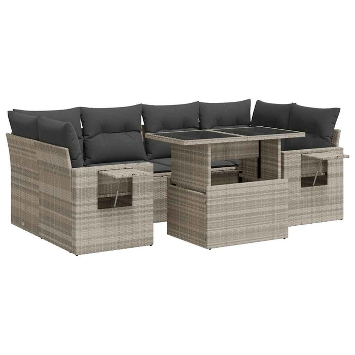 vidaXL Set Divani da Giardino 7pz con Cuscini Grigio Chiaro Polyrattan