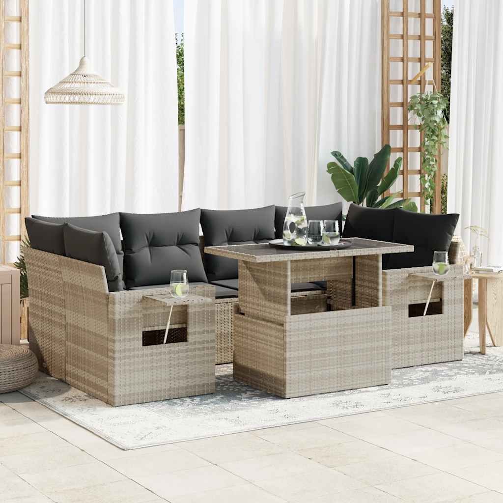 vidaXL Set Divani da Giardino 7pz con Cuscini Grigio Chiaro Polyrattan
