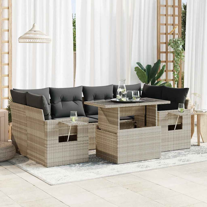 Set Divani da Giardino 7pz con Cuscini Grigio Chiaro Polyrattan 3326433
