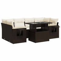 Set Divani da Giardino 7 pz con Cuscini Marrone in Polyrattan