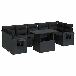 Set Divani da Giardino con Cuscini 8 pz Nero in Polyrattan