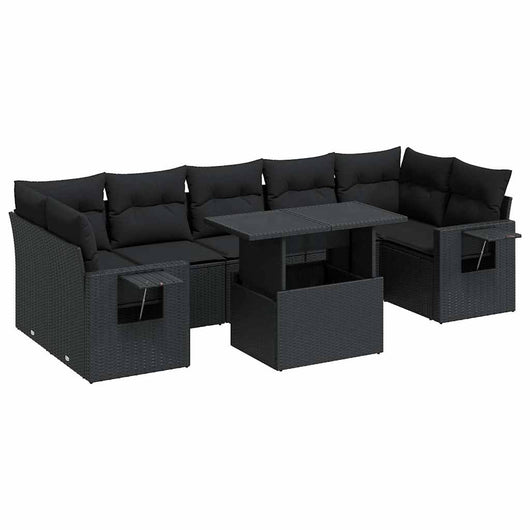 Set Divani da Giardino con Cuscini 8 pz Nero in Polyrattan
