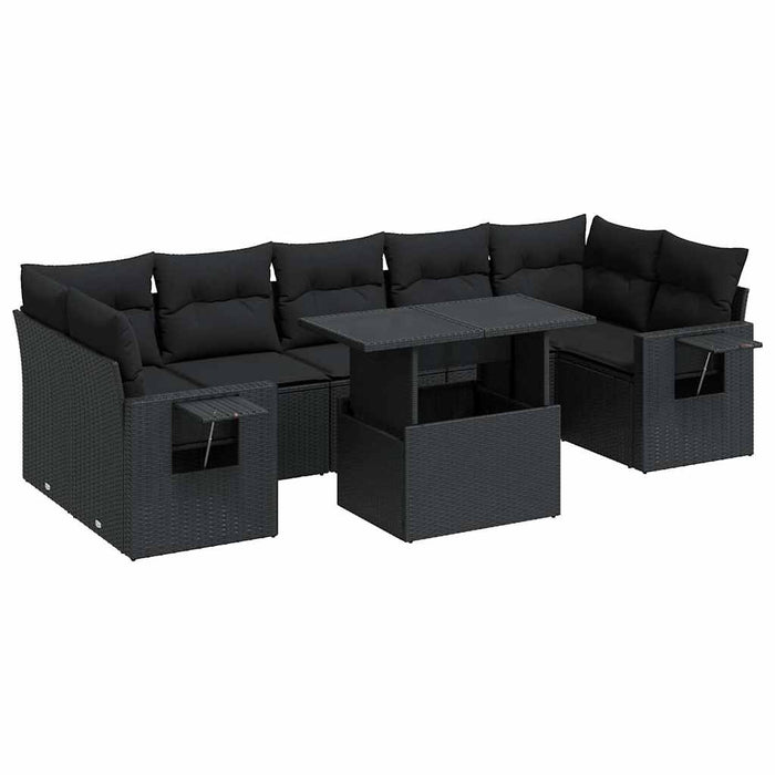 Set Divani da Giardino con Cuscini 8 pz Nero in Polyrattan
