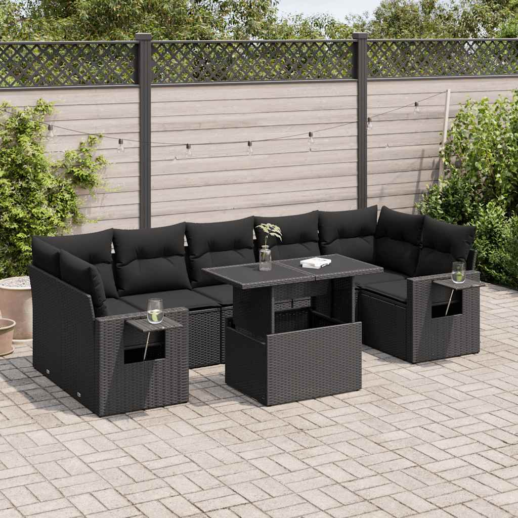 Set Divani da Giardino con Cuscini 8 pz Nero in Polyrattan