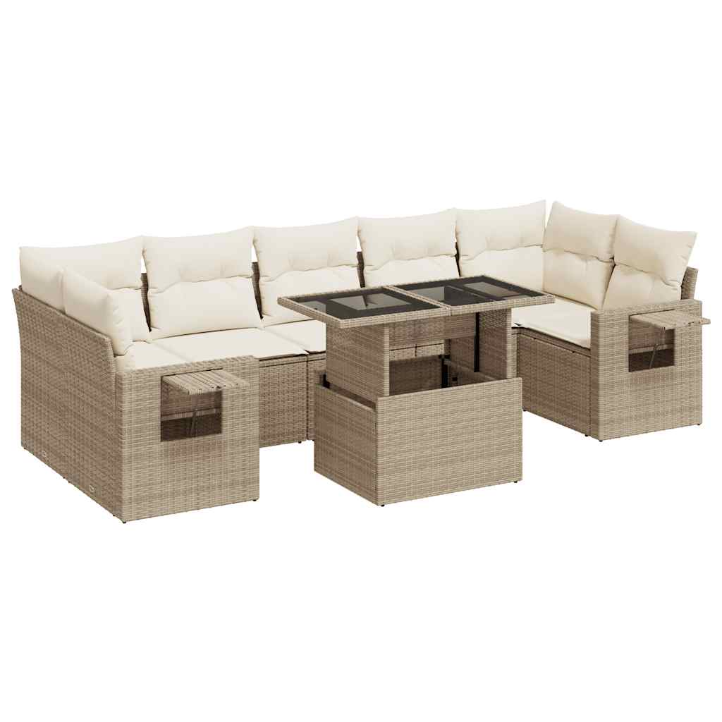vidaXL Set Divano da Giardino 8 pz con Cuscini Beige in Polyrattan
