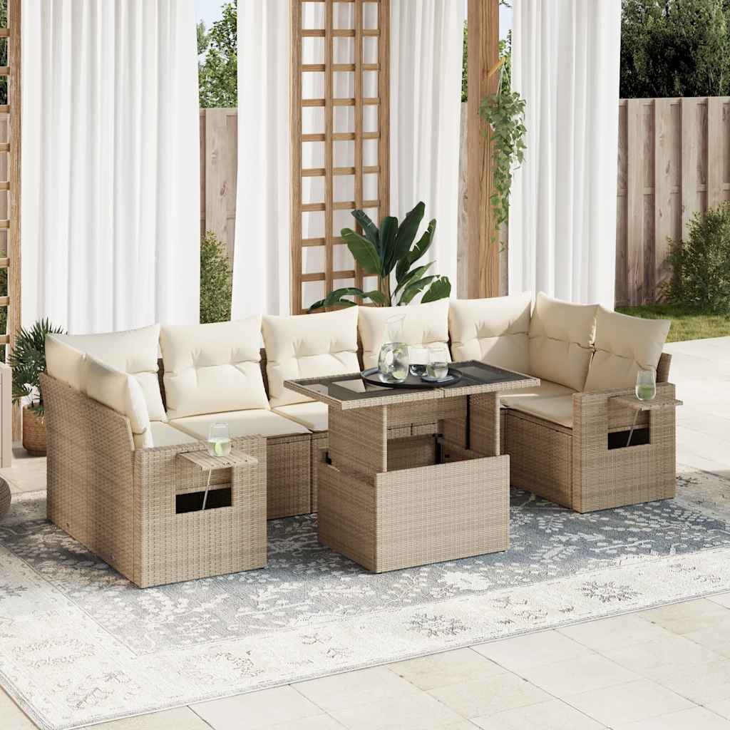 vidaXL Set Divano da Giardino 8 pz con Cuscini Beige in Polyrattan
