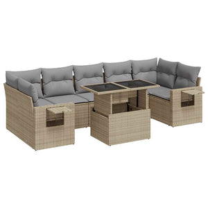 Set Divano da Giardino 8 pz con Cuscini Beige in Polyrattan 3326440
