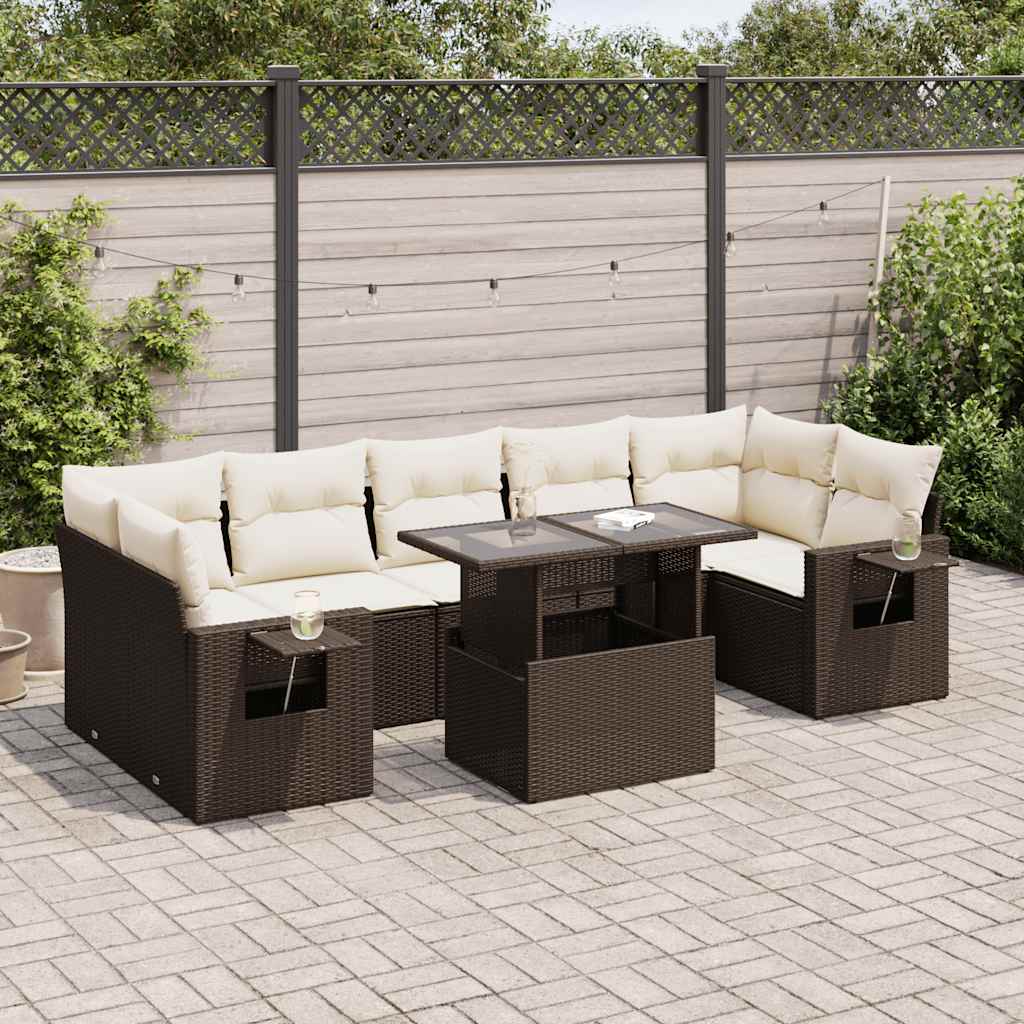vidaXL Set Divani da Giardino 8 pz con Cuscini Marrone in Polyrattan