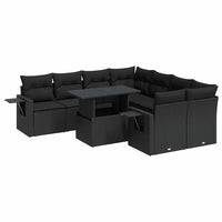 vidaXL Set Divani da Giardino 9 pz con Cuscini Nero in Polyrattan