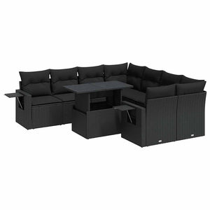 vidaXL Set Divani da Giardino 9 pz con Cuscini Nero in Polyrattan
