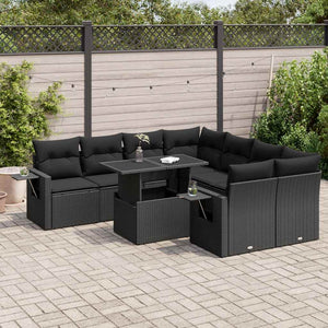 vidaXL Set Divani da Giardino 9 pz con Cuscini Nero in Polyrattan