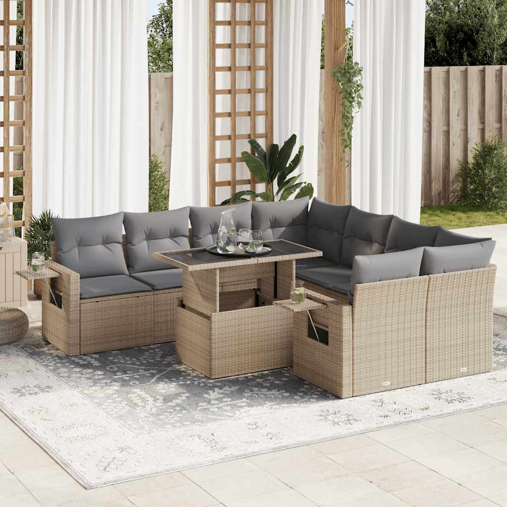 vidaXL Set Divano da Giardino 9 pz con Cuscini Beige in Polyrattan