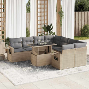 vidaXL Set Divano da Giardino 9 pz con Cuscini Beige in Polyrattan